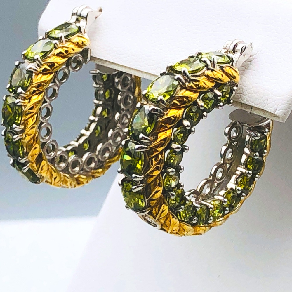 Karis Hoop Earrings Simulated Peridot Green Gold Tone Silver Tone Mixed Metal‎